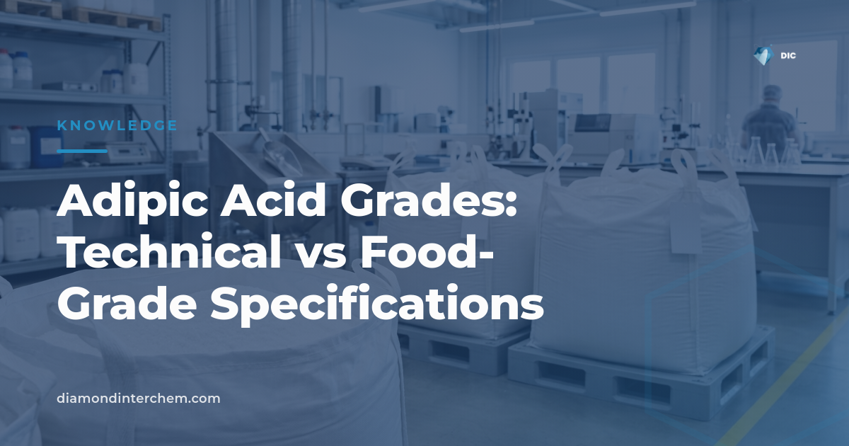 Technical comparison chart of adipic acid grades used in food and industrial nylon manufacturing