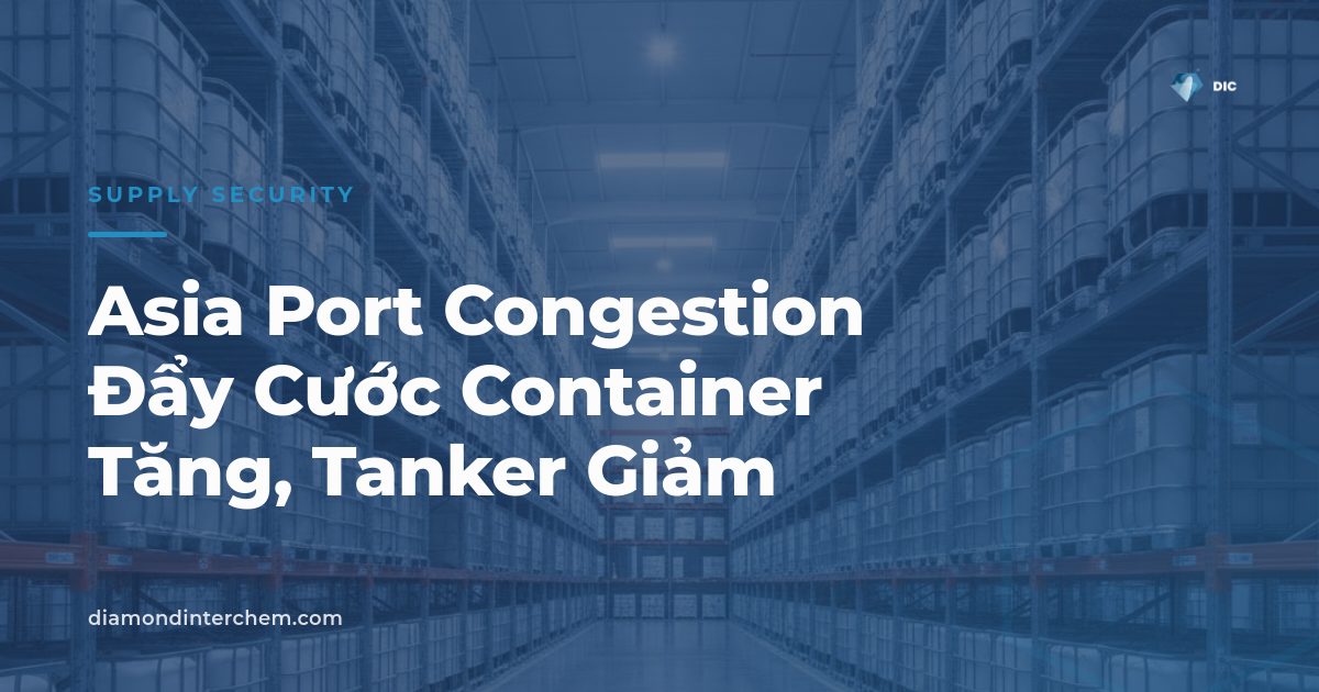 Tàu container xếp hàng tại cảng châu Á do Asia port congestion năm 2026