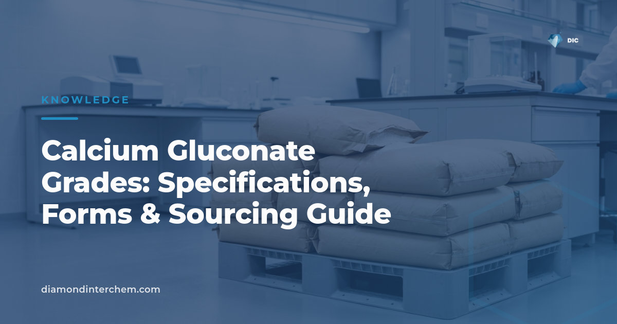 Reference chart comparing calcium gluconate grades used in food and pharmaceutical manufacturing