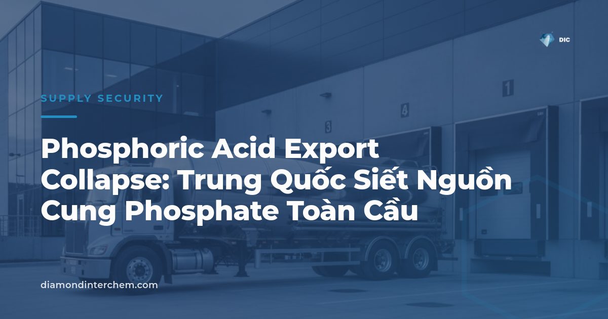 Container hóa chất tại cảng biển minh họa phosphoric acid export collapse từ Trung Quốc