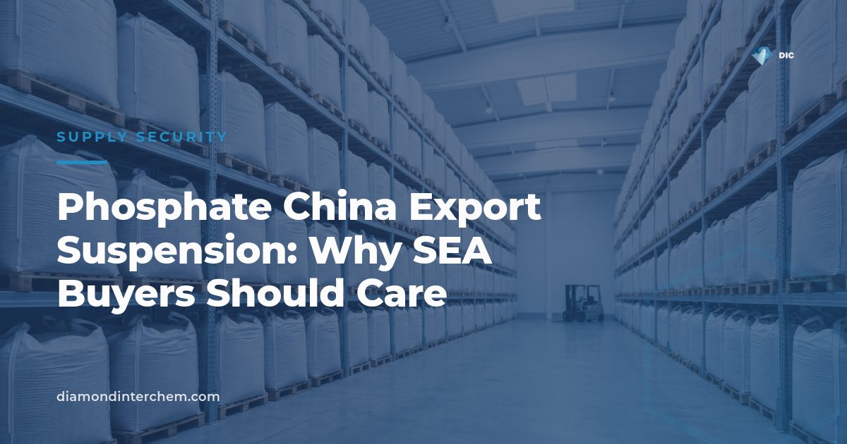 Bulk fertilizer terminal illustrating the phosphate China export suspension affecting SEA supply chains