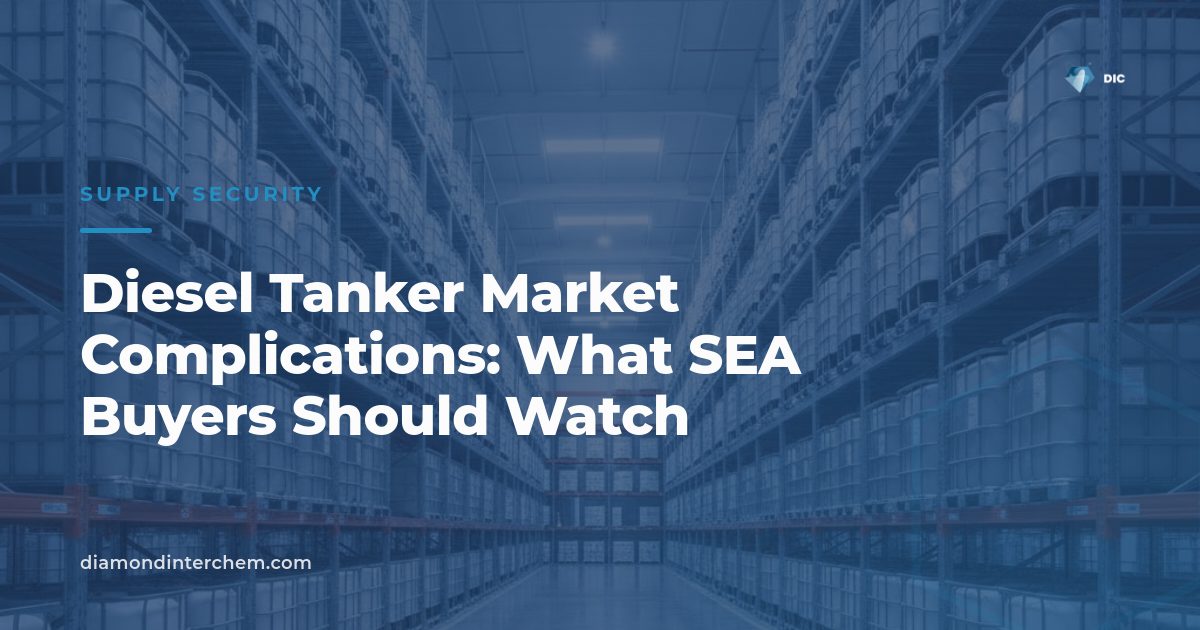Oil tanker at a port terminal illustrating diesel tanker market freight and logistics complications