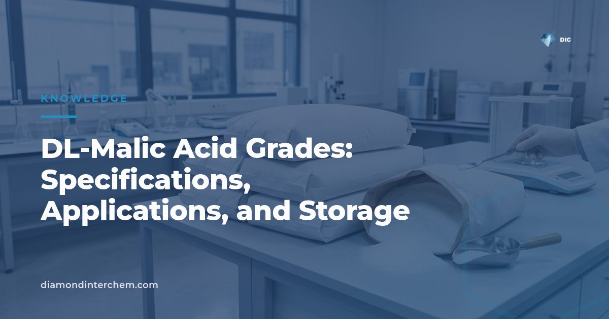 White crystalline DL-malic acid grades powder used in food and industrial formulations