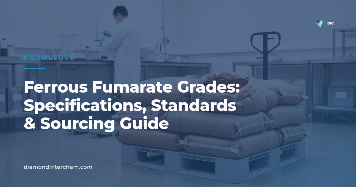 Reddish-brown ferrous fumarate powder illustrating ferrous fumarate grades used in fortification manufacturing