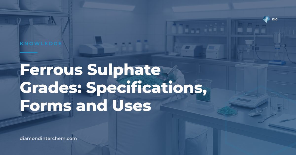 Comparison chart illustrating ferrous sulphate grades used in food, feed and industrial applications