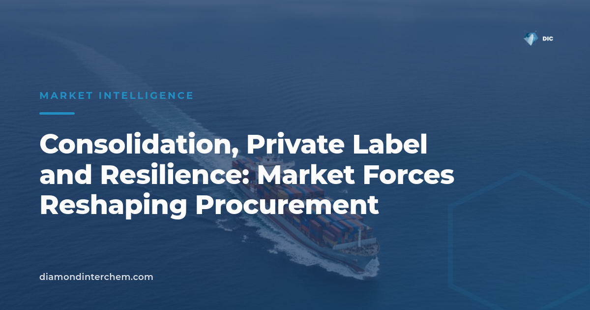 Food industry consolidation — palletized goods moving through a large distribution hub