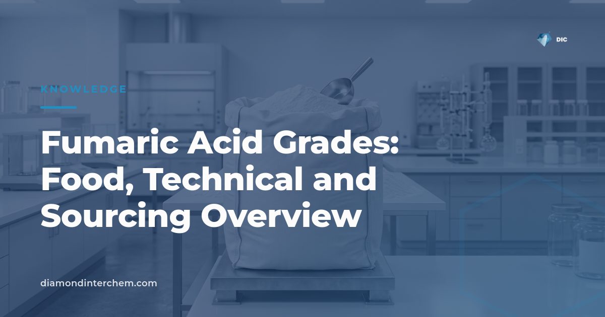 Crystalline fumaric acid grades powder samples used in food and technical formulation