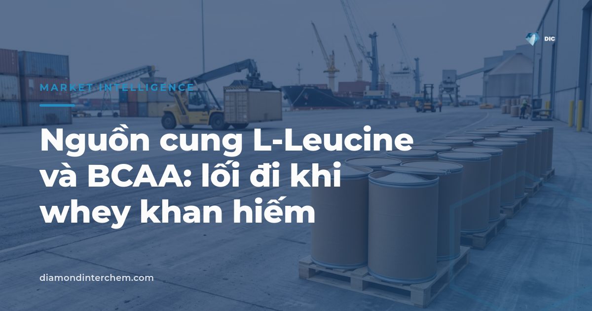 Hình ảnh tinh thể axit amin minh họa nguồn cung L-Leucine thay thế whey protein khan hiếm