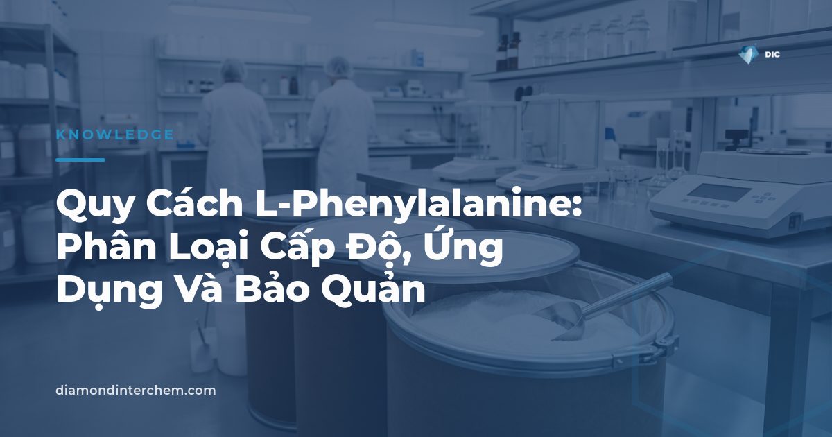 Bao bột trắng minh họa quy cách L-Phenylalanine cấp thực phẩm và dược phẩm cho nhà sản xuất