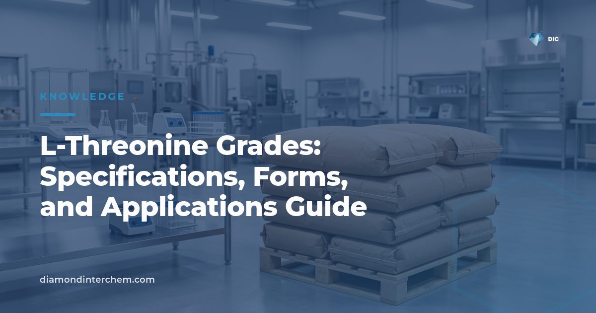 White crystalline L-Threonine grades powder packaged in bags for feed and food manufacturing