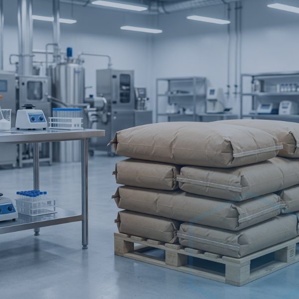 White crystalline L-Threonine grades powder packaged in bags for feed and food manufacturing