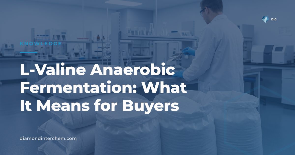 Laboratory fermentation vessel illustrating L-Valine anaerobic fermentation research for amino acid production