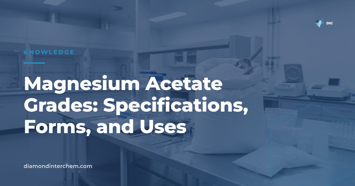 White crystalline magnesium acetate grades packaged for industrial and pharmaceutical use