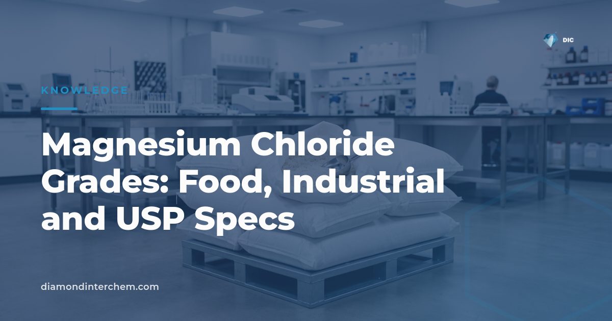Comparison chart illustrating magnesium chloride grades from food to industrial specifications