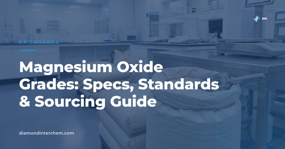 Technician comparing magnesium oxide grades in powder form for industrial and food applications