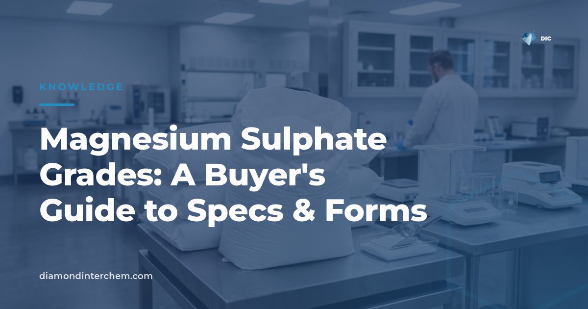 Crystalline magnesium sulphate grades powder samples used to illustrate purity and form differences