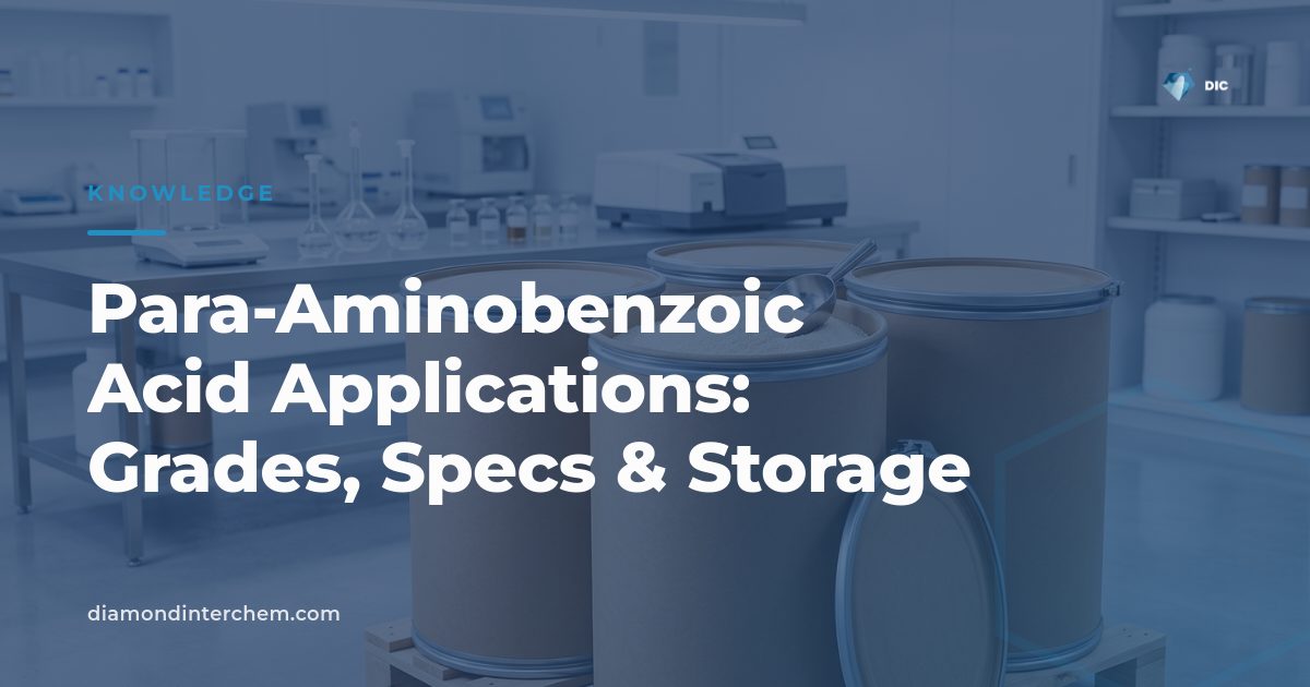 Crystalline powder illustrating para-aminobenzoic acid applications in pharmaceutical and cosmetic synthesis