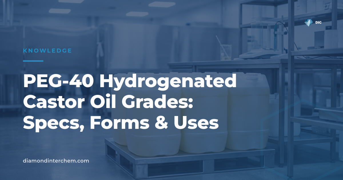Drums of PEG-40 hydrogenated castor oil grades used in pharmaceutical and cosmetic manufacturing