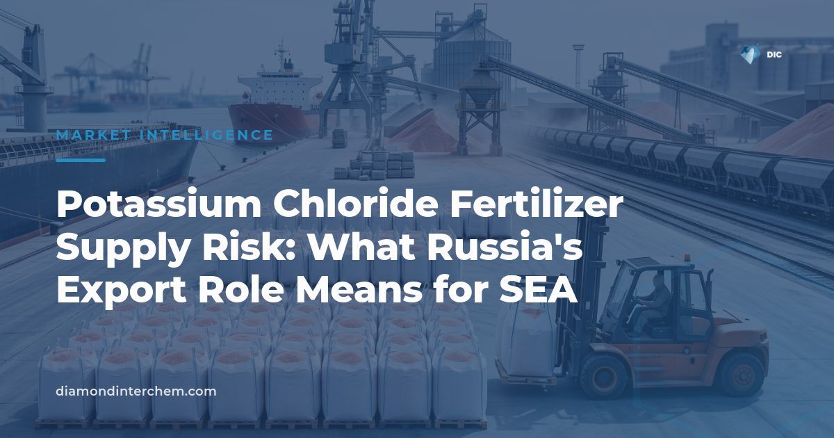 Bulk potash storage terminal illustrating potassium chloride fertilizer supply risk for Southeast Asia