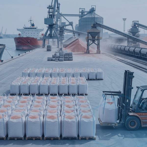 Bulk potash storage terminal illustrating potassium chloride fertilizer supply risk for Southeast Asia