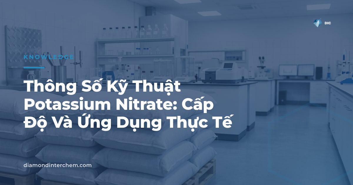 Bao bột tinh thể trắng minh họa thông số kỹ thuật Potassium Nitrate cấp công nghiệp và thực phẩm