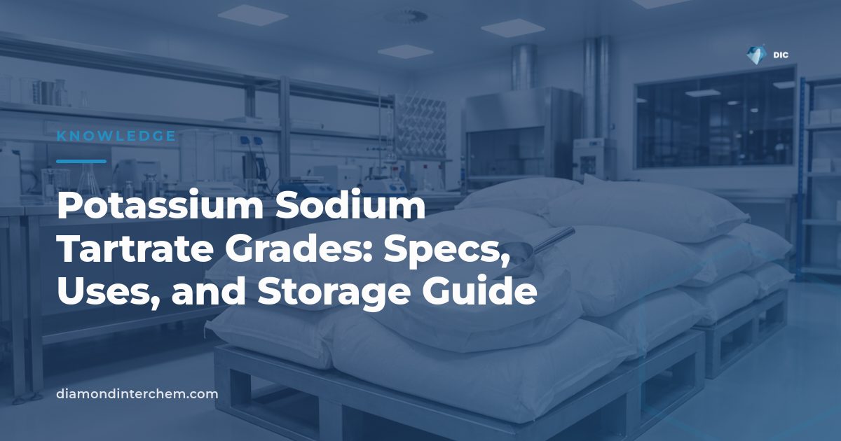 Comparison chart illustrating potassium sodium tartrate grades across food, pharma, and technical specifications