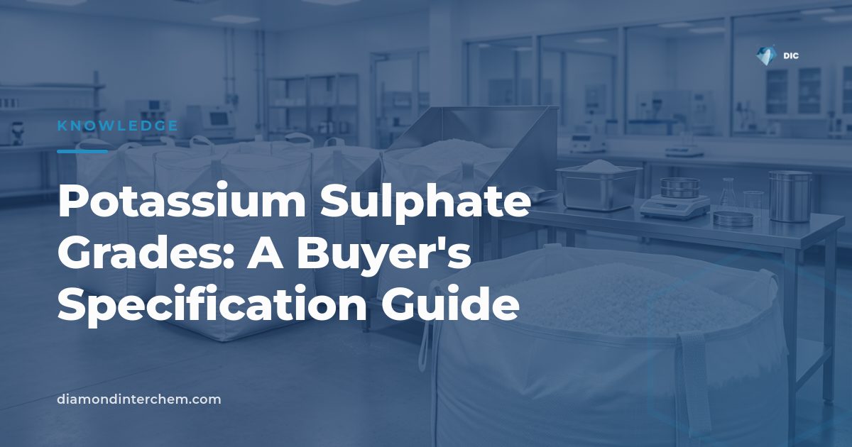 Comparison chart illustrating potassium sulphate grades used in fertilizer, food, and industrial manufacturing