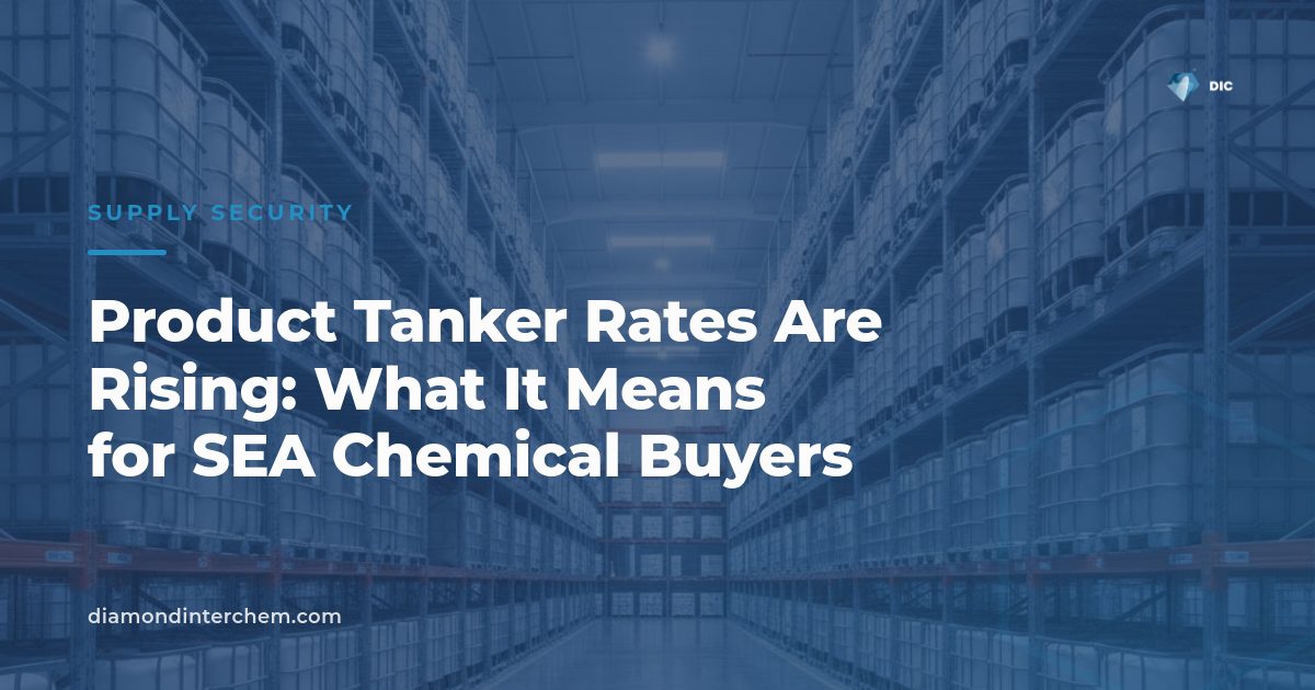 Product tanker at a port terminal illustrating rising product tanker rates affecting chemical logistics