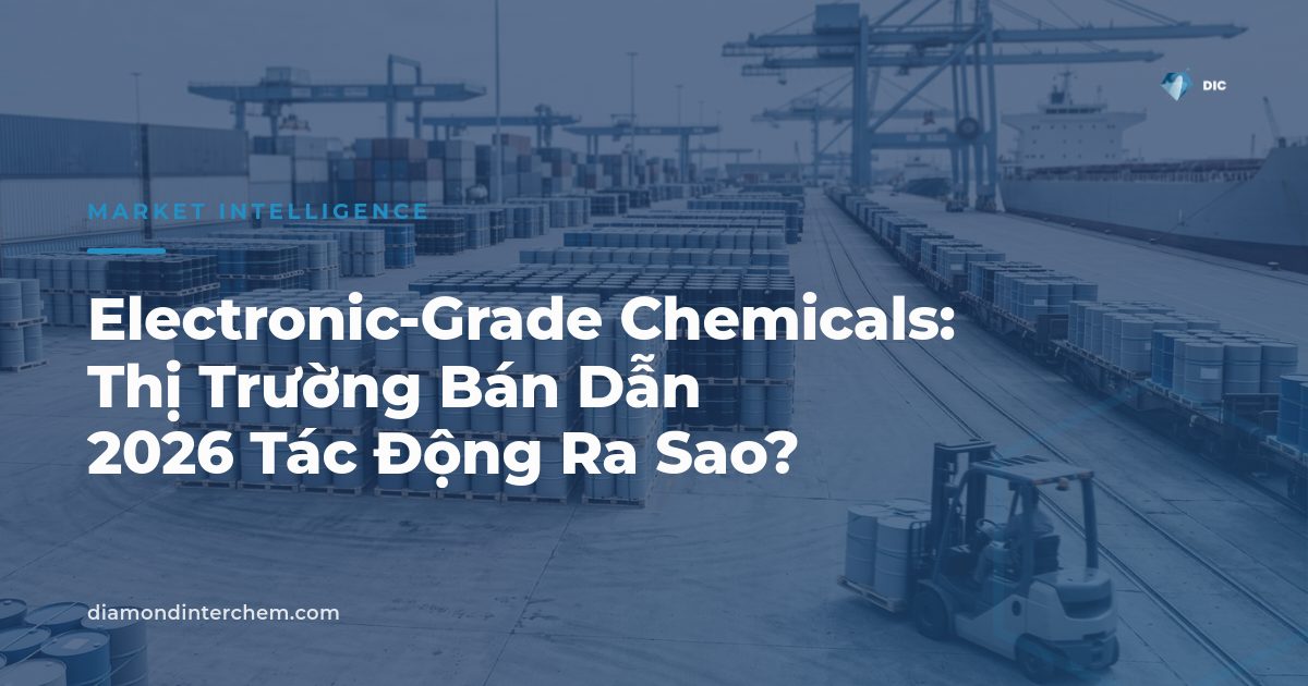 Hình ảnh dây chuyền sản xuất bán dẫn minh họa vai trò của electronic-grade chemicals trong chip