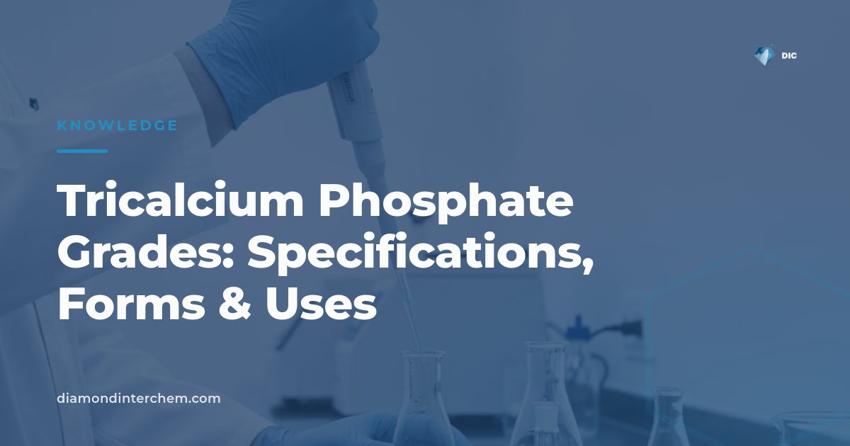 White tricalcium phosphate powder illustrating food and pharma tricalcium phosphate grades for formulators