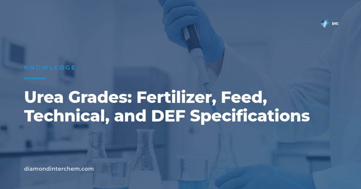 Comparison chart of urea grades including fertilizer, feed, technical, and DEF specifications