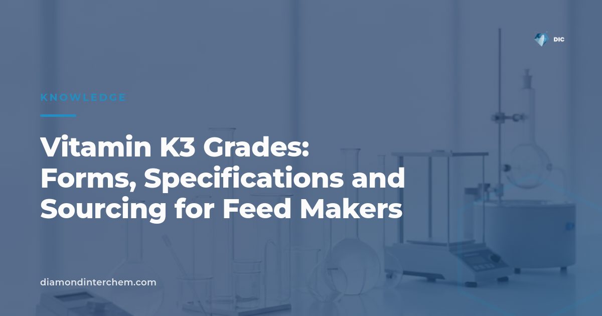 Comparison chart illustrating Vitamin K3 grades used in animal feed premix manufacturing